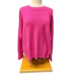 CeCe Rhinestone Embellished Sweater Womens XL Pink Crew Neck Pullover